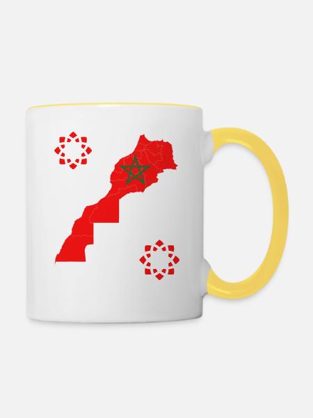 MOROCCAN DESIGN, moroccan flag, moroccan football - Mug contrasté - blanc/jaune