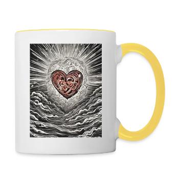 "Strahlendes abstraktes Herz" - Tasse zweifarbig - Weiß/Gelb - Rechts