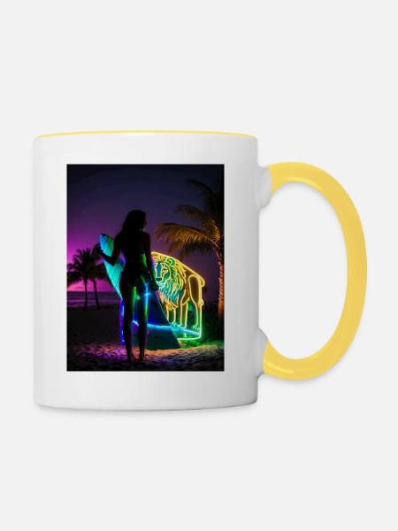 Lion Surfer - Tasse zweifarbig - Weiß/Gelb