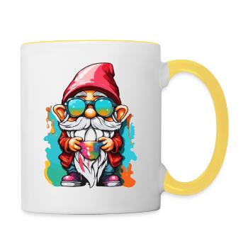 Gartenzwerg / Märchenland / Kobold / Gnom / Logo - Tasse zweifarbig - Weiß/Gelb - Rechts