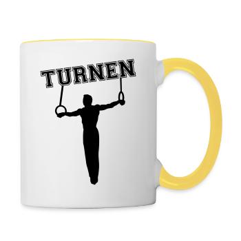 Turnen, Turner and Ringen, Männer und Jungs Turnen - Tasse zweifarbig - Weiß/Gelb - Rechts