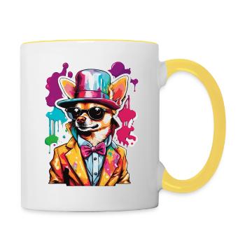 Chihuahua / small dog / animal / tiny / breed - Contrasting Mug - white/yellow - Right