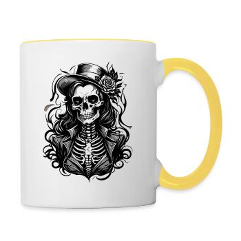 Skull / Totenkopf / Skelett / Gothic / Tattoo - Tasse zweifarbig - Weiß/Gelb - Rechts