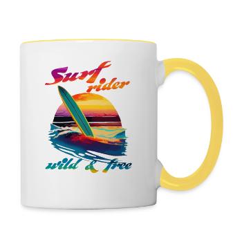 Surf rider. Wild & Free - Contrasting Mug - white/yellow - Right
