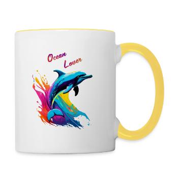 Ocean lover. Dolphin - Contrasting Mug - white/yellow - Right