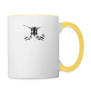 Chaton en coeur de chat de poche - Mug contrasté - blanc/jaune - Droite