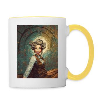 Femme folle - Rétro - Mug contrasté - blanc/jaune - Droite