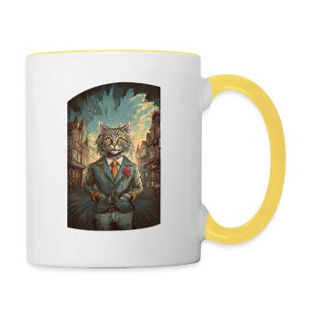 Crazy Eye Kitten Businessman - Contrasting Mug - white/yellow - Right