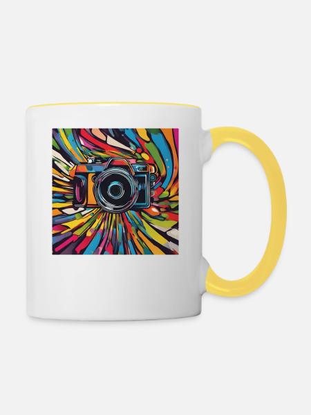 Kamera bunt - Tasse zweifarbig - Weiß/Gelb