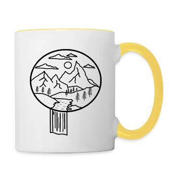 Landscape with mountains, clouds and sun - Contrasting Mug - white/yellow - Right