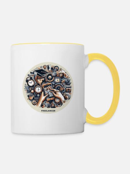 FreelancerT-Shirt, modern, Technik, Accessoires - Tasse zweifarbig - Weiß/Gelb