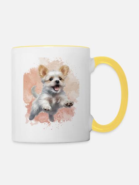 Fliegender Hund - Tasse zweifarbig - Weiß/Gelb