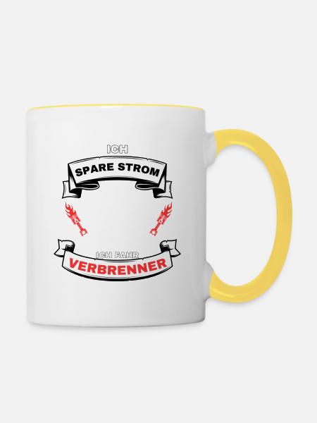 I Save Electricity I Drive Combustion Car T-Shirt - Contrasting Mug - white/yellow