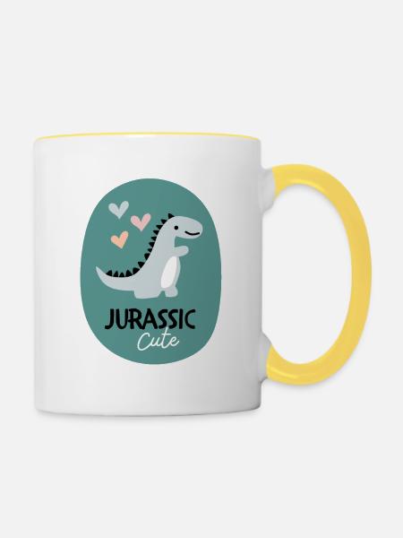 Niedlicher Dino - Tasse zweifarbig - Weiß/Gelb