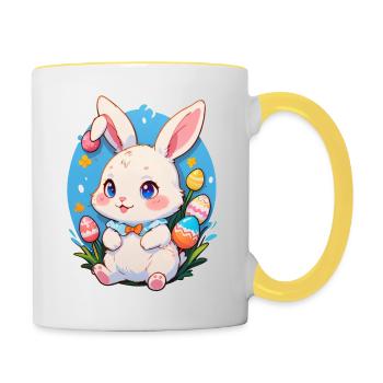 Lapin de Pâques mignon et enfantin - Mug contrasté - blanc/jaune - Droite