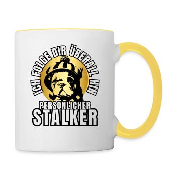 PERSONAL STALKER BULLDOG DOG DOGS - Contrasting Mug - white/yellow - Right