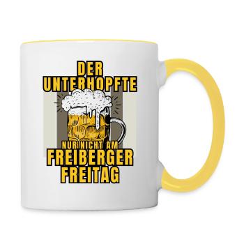 L’UNTERHOPFTE nur nicht am FREIBERGER FREITAG - Mug contrasté - blanc/jaune - Droite