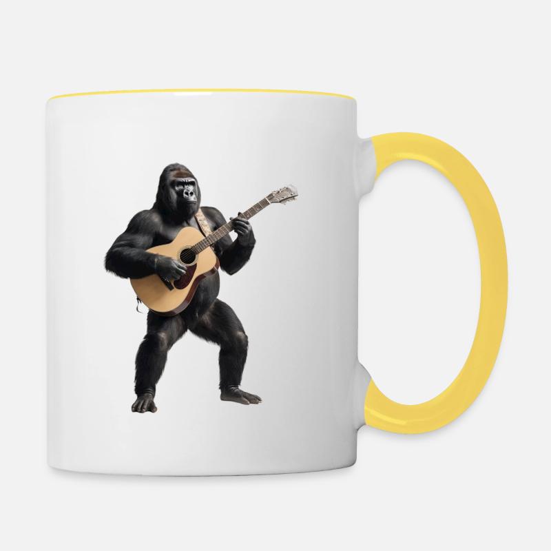 gorille guitare - Mug contrasté - blanc/jaune