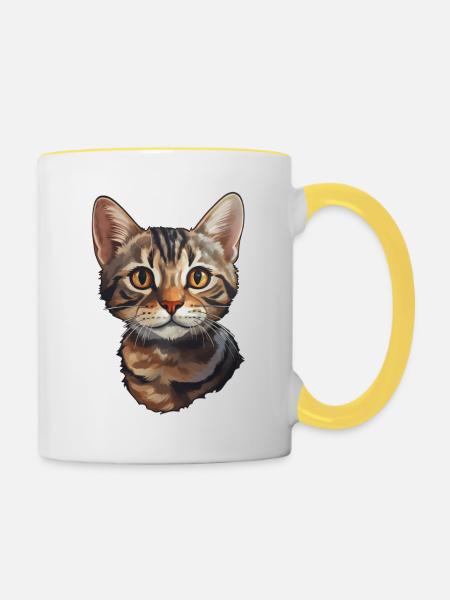 British Shorthair Katzenkopf - Tasse zweifarbig - Weiß/Gelb