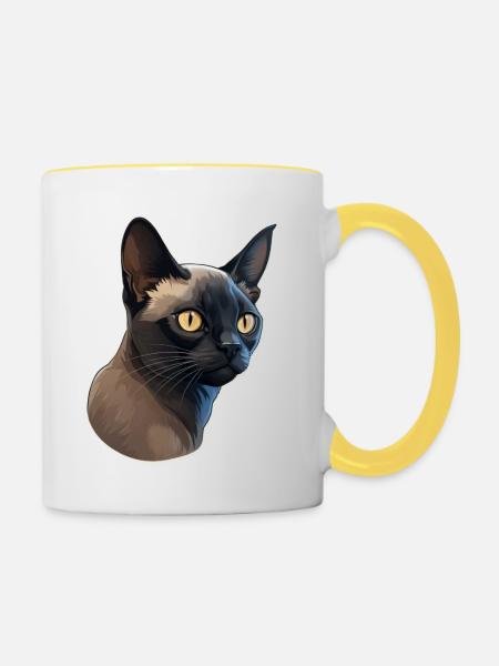 Burma-Katze - Tasse zweifarbig - Weiß/Gelb