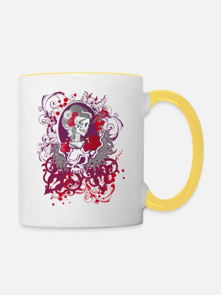 Dia de los Muertos - Tasse zweifarbig - Weiß/Gelb