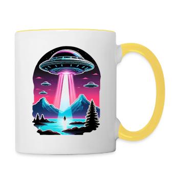 UFO Alien Abduction Illustration 5 - Contrasting Mug - white/yellow - Right