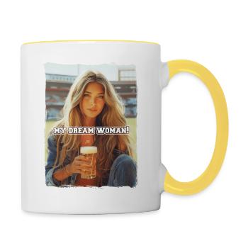 My dream woman! Gamer girl drinks beer ... - Tasse zweifarbig - Weiß/Gelb - Rechts