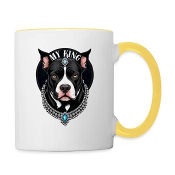 Mon roi le Pitbull - Mug contrasté - blanc/jaune - Droite