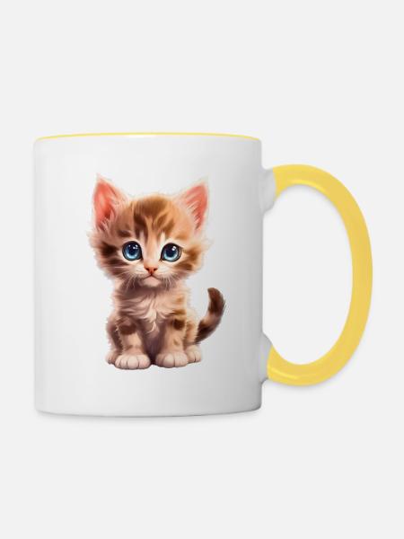 Niedliches Kätzchen - Tasse zweifarbig - Weiß/Gelb