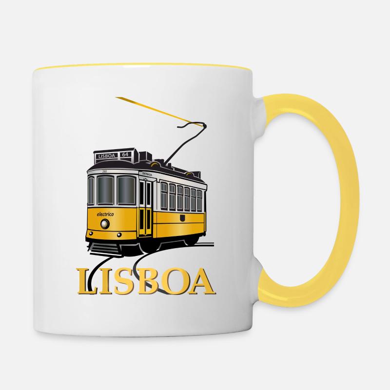 Tram von Lissabon - Tasse zweifarbig - Weiß/Gelb