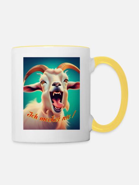 Ziege - Tasse zweifarbig - Weiß/Gelb