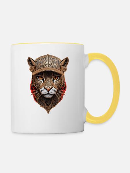 Wild Cat Spirit - Tasse zweifarbig - Weiß/Gelb