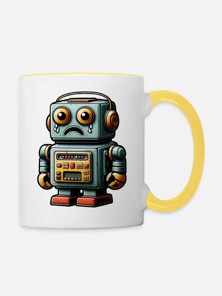 Roboter Alte Schule - Tasse zweifarbig - Weiß/Gelb