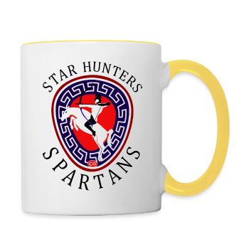 Spartaner: Sternen Jäger T-Shirt - Tasse zweifarbig - Weiß/Gelb - Rechts