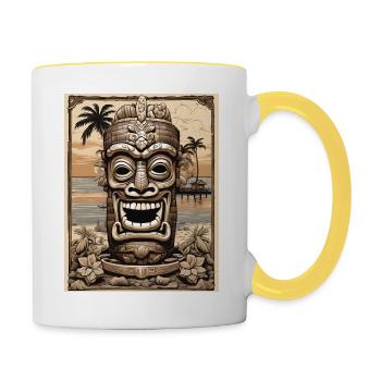 Masque Tiki Rétro - Mug contrasté - blanc/jaune - Droite