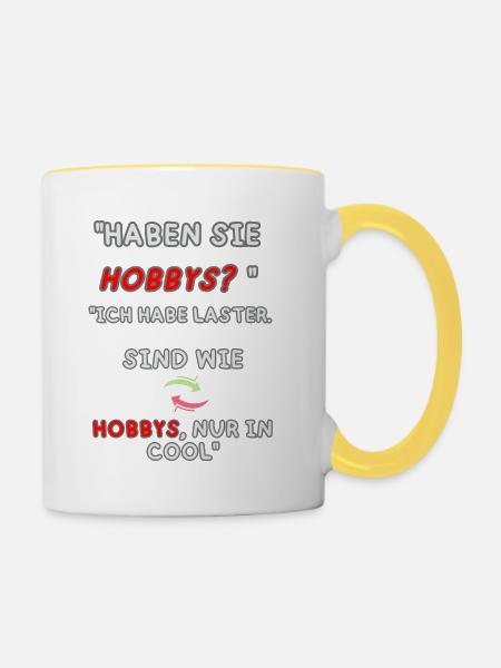 "Laster statt Hobbys" - Tasse zweifarbig - Weiß/Gelb