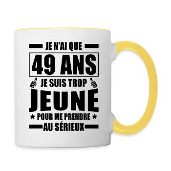 jai 49 ans / cadeau 49 ans / anniversaire 49 ans - Mug contrasté - blanc/jaune - Droite