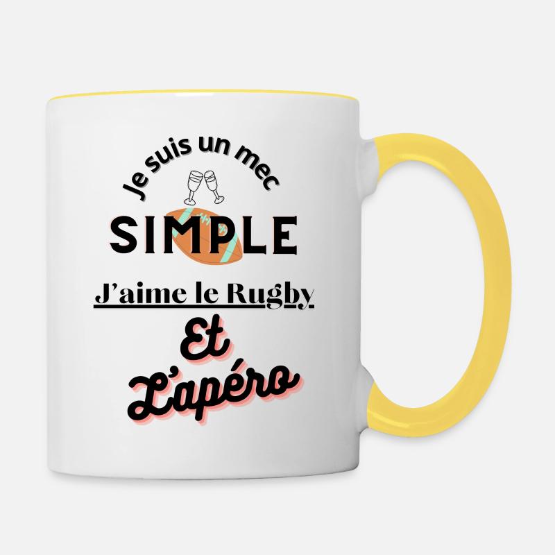 mec simple - rugby et apéro - Mug contrasté - blanc/jaune