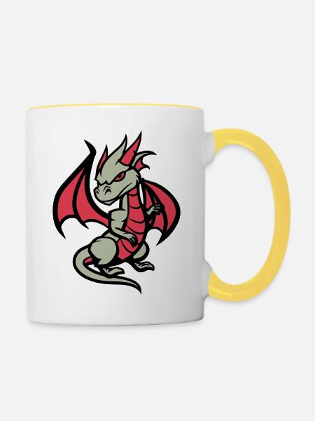 drache comic - Tasse zweifarbig - Weiß/Gelb