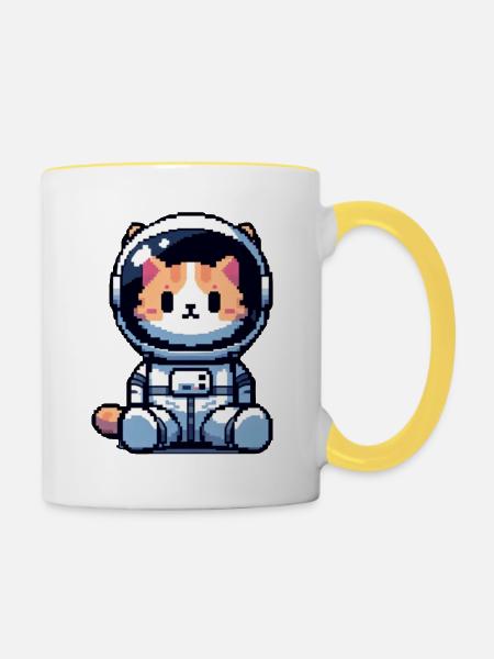 Cosmic Cat Entdecker - Tasse zweifarbig - Weiß/Gelb