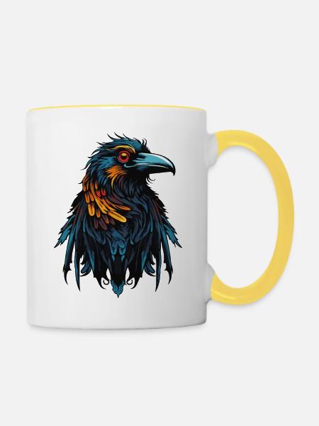 Rabe Vogel - Tasse zweifarbig - Weiß/Gelb