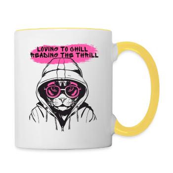 Loving To Chill, Reading The Thrill - Tasse zweifarbig - Weiß/Gelb - Rechts