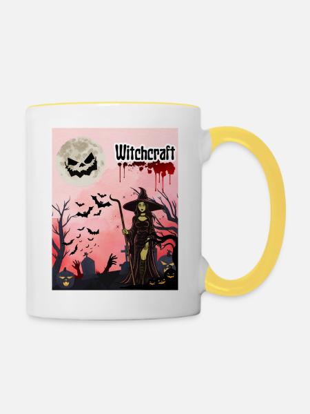 Halloween Hexe - Tasse zweifarbig - Weiß/Gelb