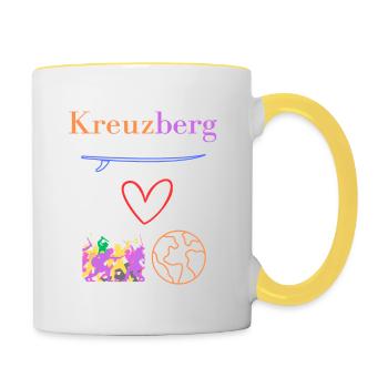 Kreuzberg 36, Kiez - Boof - Hood, Berlin Kreuzberg - Tasse zweifarbig - Weiß/Gelb - Rechts