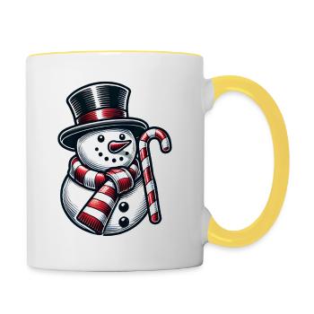 Schneemann mit Zuckerstange - Tasse zweifarbig - Weiß/Gelb - Rechts