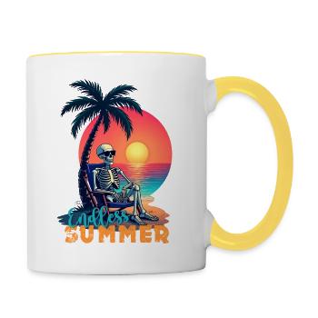 Skeleton beach, skull, skull summer humor - Contrasting Mug - white/yellow - Right