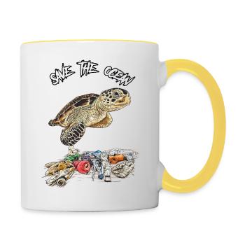 Save the ocean // Pollution - Contrasting Mug - white/yellow - Right