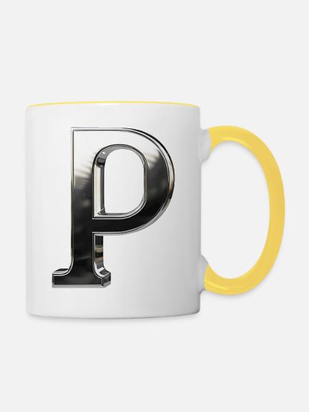 Chrome ,, P " Metallic - Tasse zweifarbig - Weiß/Gelb