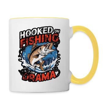 Hooked on Fishing, Not on Drama - Contrasting Mug - white/yellow - Right