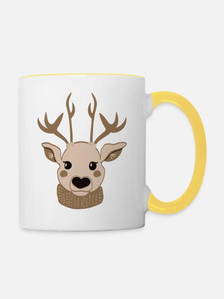 Rentier Weihnachten - Tasse zweifarbig - Weiß/Gelb